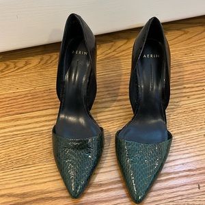 Aerin black and green snakeskin heels